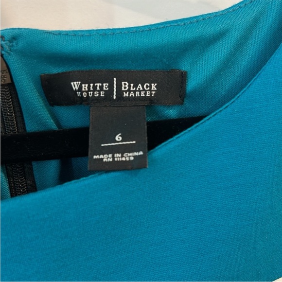 White House Black Market Teal and Black Colorblock Sheath Dress - Picture 2 of 3
